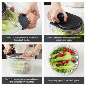 Salad Spinner Lettuce Spinner, Wash, Spin & Dry Salad Greens, Vegetable Washer Salad Dryer With Rotary Handle for Fruits & Vegetables, High Efficiency Vegetable Spinner Kitchen Gadget 3Qt White