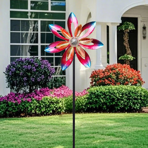 WONDER GARDEN Wind Spinners for Yard and Garden-Solar Wind Spinner - 5.2 FT Wind Sculptures & Spinners Windmill with LED Light Glass Ball for Garden Patio Outdoor Decor
