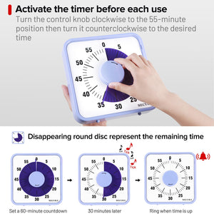 Secura 60-Minute Visual Countdown Timer, 7.5-Inch Oversize Classroom Visual Timer for Kids and Adults, Durable Mechanical Kitchen Timer Clock with Magnetic Backing (Blue)