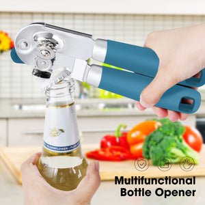 Beneno Can Opener Manual with Magnet, Hand Held Heavy Duty Can Opener with Durable Sharp Blade Smooth Edge, Big Effort-Saving Knob, Soft Grip Rubber Handle, Multifunctional Bottle Opener, Green