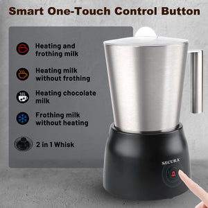 Secura Detachable Milk Frother, 17oz Electric Milk Steamer Stainless Steel, Automatic Hot/Cold Foam and Hot Chocolate Maker with Dishwasher Safe, 120V