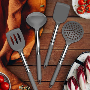 Kitchen Utensils Set-Silicone Cooking Utensils-33pcs Non-Stick Silicone Cooking Kitchen Utensils Spatula Set with Holder-Best Kitchen Cookware with Stainless Steel Handle (Khaki)