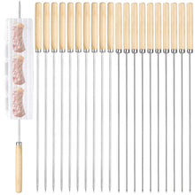 Load image into Gallery viewer, 20 Pack Kebab Skewers Grill Skewers Stainless Steel BBQ Barbecue Sticks Flat Skewer Heavy Duty Large Wide Reusable with Wooden Handle for Kabob Shrimp Chicken Beef Vegetable