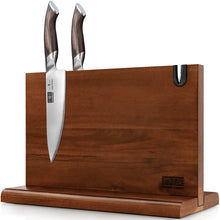 Load image into Gallery viewer, Magnetic Knife Block, Thickened Acacia Wood Kitchen Knife Holder Stand with Strong Magnets, Multifunctional Double Side Knife Storage Organizer for Kitchen Counter