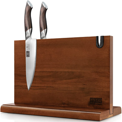 Magnetic Knife Block, Thickened Acacia Wood Kitchen Knife Holder Stand with Strong Magnets, Multifunctional Double Side Knife Storage Organizer for Kitchen Counter