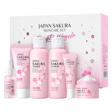 Load image into Gallery viewer, Skin Care Set JAPAN SAKURA Beauty Gift Sets Skin Care Kit with Cleanser, Toner, Lotion, Serum, Eye Cream, Face Cream, Make up Primer Travel Kit for Women Wife Mom 7pcs