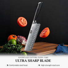Load image into Gallery viewer, 7 Inch Nakiri Knife, Japanese High Carbon Powder Steel Vegetable Cleaver Knife for Chopping, Razor Sharp Multipurpose Asian Chef Knife with Ergonomic Handle