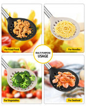 Load image into Gallery viewer, Kitchen Ladle Strainer Set of 2 Large Slotted Spoon with High Heat Resistant BPA Free Non Stick Cooking Skimmers For Draining and Frying (Grey and Teal Blue)