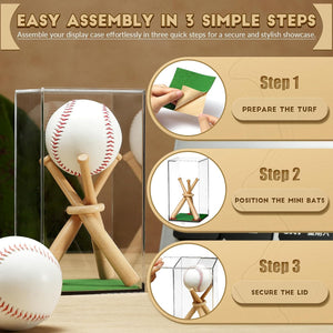 JupDec Baseball Display Case with Wood Stand, Clear Acrylic Stable & Secure Game Ball Holder Showcase, UV Protection Souvenirs and Collectibles Box with Turf, Ideal Gift for Autograph Single MLB Ball