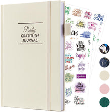 Load image into Gallery viewer, Comkiso Gratitude Journal with 4 Inspirational Stickers: Undated Daily Gratitude Journal for Women and Men - More Happiness, Affirmation, and Mindfulness in A Few Minutes with Prompts &amp; Quotes (Beige)
