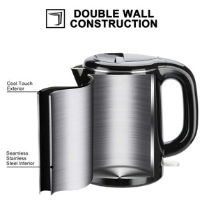 Secura Stainless Steel Double Wall Electric Kettle Water Heater for Tea Coffee w/Auto Shut-Off and Boil-Dry Protection, 1.0L (Orange) SWK-1001DO/HB-K012