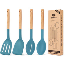 Load image into Gallery viewer, Pack of 4 Silicone Cooking Utensils Set, Non Stick Solid Spatulas and Heat Resistant Slotted Spoons with Wooden Handle, Ideal Wood Kitchen Utensils Set for Frying,Serving,Turning,Stirring (KHAKI)