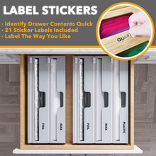 Load image into Gallery viewer, SpaceAid WrapNeat 3 in 1 Wrap Organizer with Cutter and Labels, Plastic Wrap, Aluminum Foil and Wax Bamboo Dispenser for Kitchen Storage Organization Holder for 12&quot; Roll (Natural)