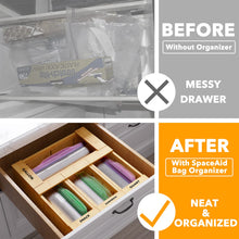 Load image into Gallery viewer, SpaceAid Bag Storage Organizer for Kitchen Drawer, Bamboo Organizer, Compatible with Gallon, Quart, Sandwich and Snack Variety Size Bag (4 Pack)