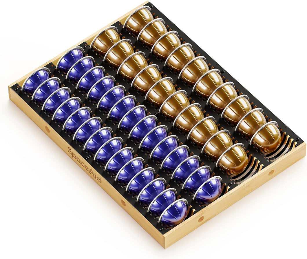SpaceAid Coffee Pod Holder Drawer Organizer for Nespresso Vertuo Capsule, Bamboo Holder Tray Storage for Nespresso Vertuo, Compatible with 40 Big or 52 Small Vertuoline Pods (Drawer Insert)