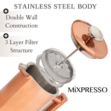 Load image into Gallery viewer, Mixpresso Stainless Steel French Press Coffee Maker 27 Oz 800 ml, Double Wall Insulated French Press Stainless Steel &amp; Tea Brewer Easy Clean &amp; Easy Press Strong Quality Metal Coffee Press.