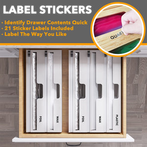 SpaceAid WrapNeat 3 in 1 Wrap Organizer with Cutter and Labels, Plastic Wrap, Aluminum Foil and Wax Bamboo Dispenser for Kitchen Storage Organization Holder for 12" Roll (Natural)