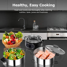 Load image into Gallery viewer, Secura 2 Stainless Steel Food Steamer 8.5 Qt Electric Glass Lid Vegetable Steamer Double Tiered Stackable Baskets with Timer