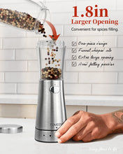 Load image into Gallery viewer, Electric Salt and Pepper Grinder Set with Storage Base, Stainless Steel Rechargeable Salt and Pepper Grinder Set with 4.5 oz Large Capacity, 1.8&quot; Wide Mouth, Adjustable Coarseness, Ideal for Kitchen