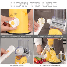Load image into Gallery viewer, Rotary Cheese Grater Hand Crank Cheese Shredder for Fresh Cheese, Vegetable, Nuts,Non-slip Suction Base, Free Cleaning Brush Three Blades, Black