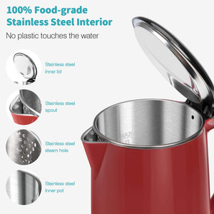 Secura Original Stainless Steel Double Wall Electric Water Kettle 1.8 Quart with Auto Shut-Off & Boil-Dry Protection, Black Onyx SWK-1701DA/HB-3227B