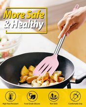 Load image into Gallery viewer, Pack of 4 Silicone Cooking Utensils Set, Non Stick Large Solid Spatulas, Heat Resistant Black Slotted Spoons, Ideal BPA Free Kitchen Turners for Frying, Mixing,Serving,Draining,Turning,Stirring