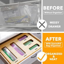 Load image into Gallery viewer, SpaceAid Bag Storage Organizer for Kitchen Drawer, Bamboo Organizer, Compatible with Gallon, Quart, Sandwich and Snack Variety Size Bag (1 Box 4 Slots)