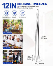Load image into Gallery viewer, Fine Long Tweezers Tongs Professional Black, 10-Inch Stainless Steel for Kitchen, Food, Cooking, Repairing, Sea food and BBQ (SILVER)