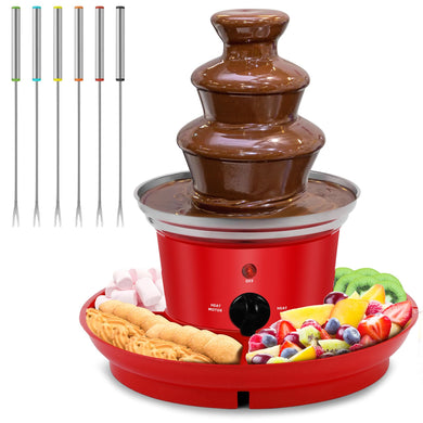 MINI Chocolate Fondue Fountain, 32-Ounce Stainless Steel Electirc Chocolate Fondue Set, 3-Tier Chocolate Melting Foundue Set with 6 Stainless Steel Forks for Chocolate, Butter, Candy (Black)