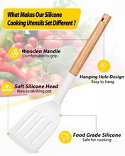 Load image into Gallery viewer, Pack of 4 Silicone Cooking Utensils Set, Non Stick Solid Spatulas and Heat Resistant Slotted Spoons with Wooden Handle, Ideal Wood Kitchen Utensils Set for Frying,Serving,Turning,Stirring (KHAKI)