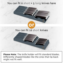 Load image into Gallery viewer, Bambüsi In-Drawer Knife Block - Bamboo Knife Drawer Organizer for Kitchen - Fits 5 Long + 6 Short Knives - Store Knives with Blades Pointing Down - Wooden Steak knife Holder without Knives