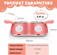 Load image into Gallery viewer, Chocolate Melting Pot, Electric Chocolate Fondue, Mini Fondue Candy Maker with Double Melting Pot for Milk Chocolate, Cheese, Butter, Candy