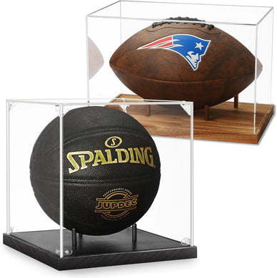 Transparent Acrylic Autographed Basketball Display Box and Clear Football Display Case with Wooden Base