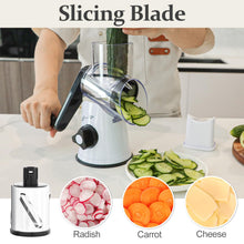 Load image into Gallery viewer, Rotary Cheese Grater Hand Crank Cheese Shredder for Fresh Cheese, Vegetable, Nuts,Non-slip Suction Base, Free Cleaning Brush Three Blades, Black