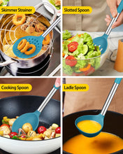 Load image into Gallery viewer, Silicone Cooking Utensil Set, 8Pcs Non-stick Cookware with Stainless Steel Handle, BPA Free Heat Resistant Kitchen Tools with Spatulas, Turners, Spoons, Skimmer and Pasta Fork