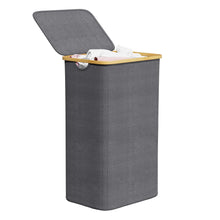 Load image into Gallery viewer, SpaceAid Laundry Hamper with Lid, 110L Large Tall Clothes Basket Bin with Bamboo Handles, Collapsible Laundry Hamper for Bedroom, Bathroom, Dorm, Laundry Room - Black