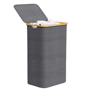 SpaceAid Laundry Hamper with Lid, 110L Large Tall Clothes Basket Bin with Bamboo Handles, Collapsible Laundry Hamper for Bedroom, Bathroom, Dorm, Laundry Room - Black