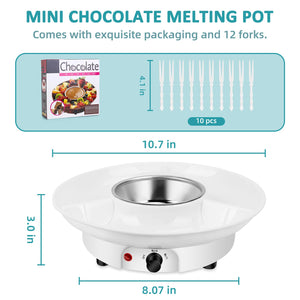 8.79oz MINI Electric Chocolate Melting Pot,Melting Fondue Set with 4PCS Forks,Cute Chocolate Fondue Fountain,Warmer Machine for Milk Chocolate,Cheese,Butter,Candy