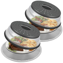 Load image into Gallery viewer, 10 Inch Microwave Food Cover &amp; Collapsible Silicone Mat - Splatter Guard, Plate Holder &amp; Kitchen Colander for Meal Prep, Charcoal
