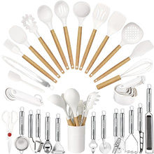 Load image into Gallery viewer, Kitchen Utensils Set- 35 PCs Cooking Utensils with Grater,Tongs, Spoon Spatula &amp;Turner Made of Heat Resistant Food Grade Silicone and Wooden Handles Kitchen Gadgets Tools Set for Nonstick Cookware