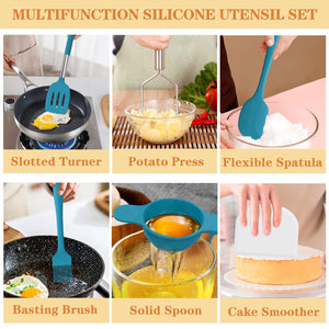 Silicone Cooking Utensil Set, Umite Chef 43 PCS Heat Resistant Kitchen Utensil Gadgets Set-Stainless Steel Handle- Kitchen Spatula Tools for Nonstick Cookware, Pots and Pans Accessories (Khaki)