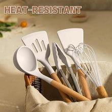 Load image into Gallery viewer, Umite Chef Kitchen Cooking Utensils Set, 33 pcs Non-Stick Silicone Cooking Kitchen Utensils Spatula Set with Holder, Wooden Handle Silicone Kitchen Gadgets Utensil Set (Khaki)