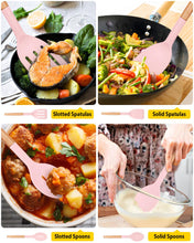 Load image into Gallery viewer, Pack of 4 Silicone Cooking Utensils Set, Non Stick Solid Spatulas and Heat Resistant Slotted Spoons with Wooden Handle, Ideal Wood Kitchen Utensils Set for Frying,Serving,Turning,Stirring (KHAKI)