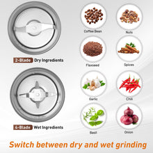 Load image into Gallery viewer, Secura Electric Coffee Grinder and Spice Grinder with 2 Stainless Steel Blades Removable Bowls