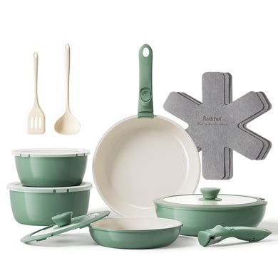 Redchef Ceramic Pots and Pans Set, Nonstick Kitchen Cookware Set with Detachable Handle, Non Toxic Cookware Set 16pcs, PFAS PFOA & PTFE Free, RV Ceramic Cookware for Camping, Dishwasher/Oven Safe