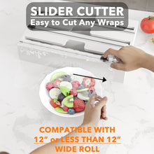 Load image into Gallery viewer, SpaceAid WrapNeat 3 in 1 Wrap Organizer with Cutter and Labels, Plastic Wrap, Aluminum Foil and Wax Bamboo Dispenser for Kitchen Storage Organization Holder for 12&quot; Roll (Natural)