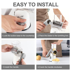 Rotary Cheese Grater Hand Crank Cheese Shredder for Fresh Cheese, Vegetable, Nuts,Non-slip Suction Base, Free Cleaning Brush Three Blades, Black