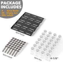 Load image into Gallery viewer, SpaceAid Spice Drawer Organizer with 28 Spice Jars, 386 Spice Labels, 4 Tier Seasoning Rack Tray Insert for Kitchen Drawers, 13&quot; Wide x 17.5&quot; Deep