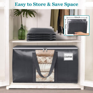HomeHacks Extra Large Moving Bags with Visible PVC Window, Lightweight but Durable Storage Bags with Reinforced Handles, Storage Totes for Packing, Moving, Storage (93L, 6-Pack)