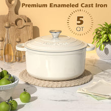 Load image into Gallery viewer, Enameled Cast Iron Dutch Oven - Umite Chef 5QT Pot with Lid &amp; Cotton Potholders - Heavy-Duty Cookware for Bread Baking, Braising, Stews, Roasting(Cream White)